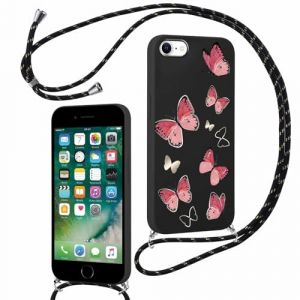 Foonary Coque pour Apple iPhone 8/7/SE 2022/SE 2020 4,7" avec Cordon, Cute Aesthetic Motif R&eacute;glable Collier Housse, Silicone &eacute;tui Bumper Protection Case avec Corde Lanyard pour iPhone SE 3, Papillon1 (DANIEL MEYER eu, neuf)