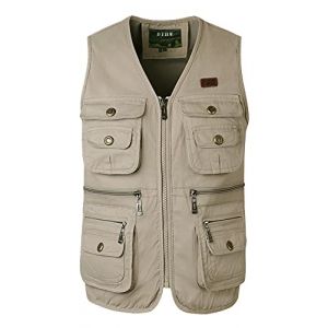 KTWOLEN Gilets de Pêche pour Hommes Gilet de Travail Safari Gilet Photographie de Sport Multi-poches Gilet Veste Sans Manches de Voyage, Beige, XL (KTWOLEN, neuf)