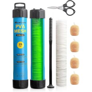 Realure Kit de Maille en PVC de 5 m avec Ciseaux, 18 mm, 25 mm, 37 mm, 44 mm de Large, Accessoires de P&ecirc;che &agrave; la Carpe avec Entonnoir et Syst&egrave;me de Piston, Recharge de Sac de P&ecirc;che (25mm) (QYYX-TRADE, neuf)