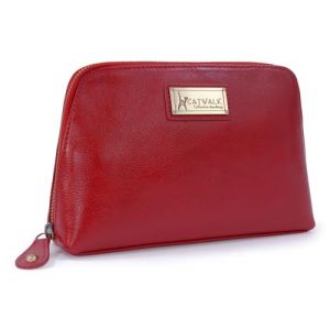 Catwalk Collection Handbags - Trousse de Maquillage Femme Cuir - Pochette pour Articles de Toilette - Sac Cosm&eacute;tique Voyage - Moyen - Emma - Rouge (The Real Handbag Shop, neuf)