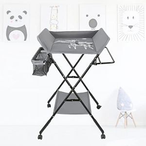 XUANYU Table a Langer Pliante Plan a Langer sans Baignoire Table &agrave; Langer Pliable avec Espace de Rangement R&eacute;glable en Hauteur 92/95/98 cm Jusqu'&agrave; 15 kg, Gris-noir A, 80&times;66&times;(92-98) cm (XUASHW, neuf)