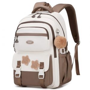 Amythe Cartable Fille Primaire, Sac &agrave; Dos pour Enfant CM1 CM2, Sac Ecole Coll&egrave;ge avec Pendentif Pompon, Sac D'&eacute;cole D&eacute;contract&eacute; pour Filles de 9 &agrave; 16 Ans, Convient aux Chariot, Marron (Amythe, neuf)