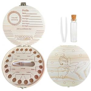 ZEPIQOR Boîte à Dents de Lait en Bois, Boîte à Dents de Lait Garçon Fille, Boîtes à Dents Pour Enfants, Organisateur De Rangement Pour Les Dents De L’Enfant, Souvenirs Pour Bébés Cadeaux (QUQU JIANING, neuf)