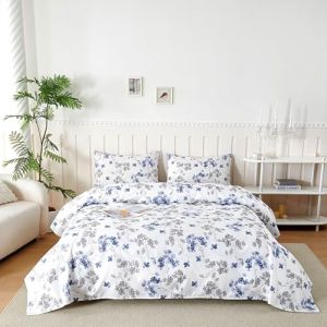 Parure De Lit 120x190/200 cm en Microfibre, Ensemble de Draps 3 Pièces Imprimée, Drap Housse Ajustable 120x200 cm cm, Drap Plat 1 Personne 180x250 cm et 1 Taie d'oreiller 50x80, Orchidée Encre Pâle (Trame Italiane, neuf)