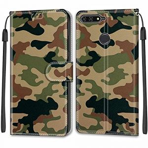 Feyten Coque Huawei Y6 2018/Honor 7A, Etui Huawei Y6 2018/Honor 7A, Étui Housse en Cuir Coque Antichoc Flip Case Housse avec Fentes de Cartes Magnétique Portefeuille Protection Case (Camouflage) (Feyten, neuf)