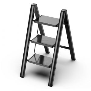 GameGem Escabeau 3 Marches, Tabouret Pliable à Pédale Large Anti-Dérapante en Aluminium Léger mais Robuste, Capacité 150 kg, Design Moderne Mignon pour Espaces Domestiques Intérieurs (GameGem-eu, neuf)