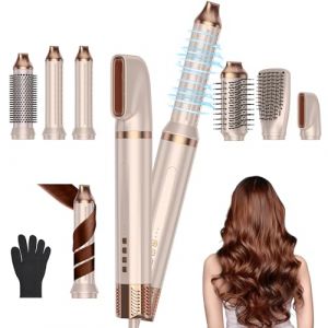 Brosse Soufflante Airbrush 6 en 1 Air Styler Seche Cheveux Multifonction, Rose Gold - Hair Boucleur Automatique avec R&eacute;glage 4 Temp&eacute;ratures et 3 Vitesses de Vent (S&eacute;chage, Bouclage, Lissage) (li yi zhi neng dian qi, neuf)
