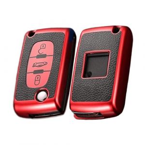 KUNIO Coque de cl&eacute; - Convient pour Peugeot 207 307 407 308 607 3008 5008 - Convient pour Citro&euml;n C3 C4 Picasso Berlingo DS3 - Protection de cl&eacute; en TPU - &Eacute;tui pour cl&eacute; &agrave; 3 Boutons - Rouge C (KUNIO, neuf)