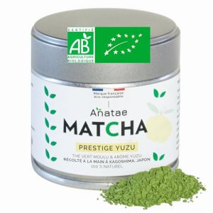 Anatae Marque française - Thé Matcha prestige yuzu bio - Amertume discrète - Poudre de thé vert matcha 100% BIO qualité premium - Récolté à la main à Nishio, Japon (30g) (Anatae Matcha Biologique, neuf)