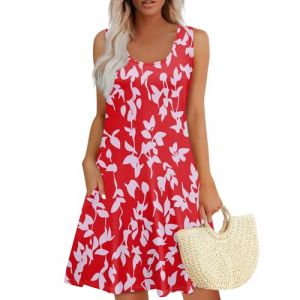 Robe de Femme Boheme Chic Elegant Mi Longue Boheme Fluide D'&eacute;t&eacute; Robe Chambre Printemps Fleurie Femme Vetement Dress Femmes Moulante Ensemble Robes de Bal Soiree Plage Cocktail (B Red,Medium) (QU-XINYU, neuf)