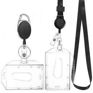Porte Badge Tour de Cou avec 2 Pcs Porte-cartes, Porte Carte Cou Cordon Tour de Cou avec Fermoir Mousqueton Pivotant Pour Carte d'identit&eacute;, carte bancaire, cl&eacute;, carte de bus (grimig, neuf)