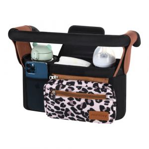 Organisateur de Poussette et Landau,Momcozy Sac de Rangement Universel pour Poussette, 2 Porte-Gobelets Isolés, Poche Grande Capacité pour Téléphone et Bébé Accessoire，Leopard (Smartlin, neuf)