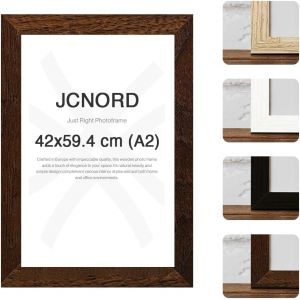 JCNORD Cadre Photo en Bois MDF Couleur Noyer de A2 Avec Verre Plexi Incassable | Cadre Photo Moderne Pour Murs et Tables (Frame more, neuf)