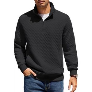 COOFANDY Hommes Chemise &agrave; Col Montant Sweatshirt &agrave; Manches Longues Hiver Col Montant Sweatshirt Coupe R&eacute;guli&egrave;re Pull 1/4 Fermeture &Eacute;clair Chaud avec Poche Noir L (COOFANDY EU, neuf)