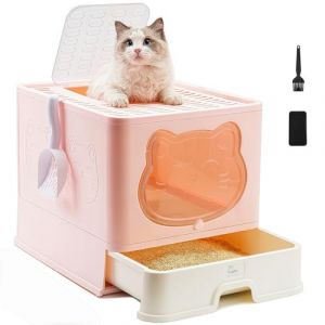 HelloMiao Liti&egrave;re pour Chat Ferm&eacute;e avec Couvercle, Grande Liti&egrave;re Anti-Odeurs avec Syst&egrave;me de Tiroir et Design Pliable, incluant Une Pelle &agrave; Liti&egrave;re en Plastique (Halouguaiguai, neuf)