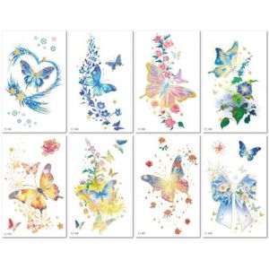 8 Feuilles Tatouage Temporaire Papillon En Feuille D'Or Tatouage R&eacute;aliste Autocollant Tatouage Floral Onirique Pour Le Bras R&eacute;sistant &Agrave; L'Eau Et &Agrave; La Transpiration (PEKNUX, neuf)