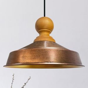 bamyum Asletl Suspension Luminaire Industriel 41cm en Bois et M&eacute;tal, Suspension Luminaire Vintage, Lustre Cuisine, Lampe Suspendue Table &agrave; Manger Salon Salle &agrave; Manger, Suspension Luminaire Tono Cuivre (bamyum, neuf)