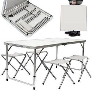 Bakaji Table Caravane Camping Pique-Nique Aluminium Pliante à Valise pour Plage ou Jardin, Dimensions 90 x 60 x 70 cm, avec 4 tabourets Pliantes, refermable à Mallette (Esplodia, neuf)