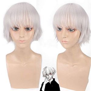 Anime Tokyo Ghoul Kaneki Ken court argent blanc résistant à la chaleur cheveux Cosplay Costume perruque + casquette de perruque gratuite PL-664 (good stuff A, neuf)