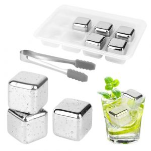 VFANDV Pierres &agrave; Whisky, 8 Pi&egrave;ces Gla&ccedil;ons en Acier Inoxydable R&eacute;utilisables, Gla&ccedil;ons Congel&eacute;s en Acier Inoxydable avec Clip de Glace en Silicone, Glacon Whiskey Pour Vin, Jus de Boisson ou Limonade (Paprika shop, neuf)