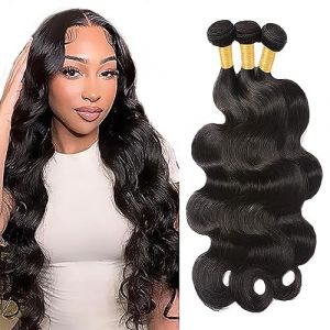 AiPliantfis Human Hair Bundles Body Wave Tissage Bresilien en lot Tissage Cheveux Brésiliens Natural Black Human Hair Extension Double Weft Grade 8A Unprocessed Brazilian Remy Hair 12 14 16 Pouce (GongBei Hair, neuf)