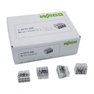 Wago 2273-208 Lot de 50 bornes de boîte de jonction, diamètre : 0,5 à 2,5 mm², 8 pôles, compactes, transparents/gris clair (Automation-supply, neuf)