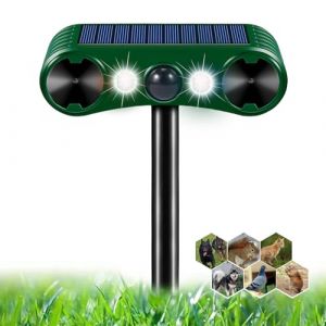 Répulsif Chat Ultrason, Repulsif Chat Solaire 2 Modes, Répulsif Chat Exterieur Étanche avec Lumière LED et Détecteur de Mouvement, Répulsif Animaux pour Anti Chats Chiens Souris Ratons Oiseaux (EU Chuenyuan, neuf)