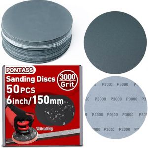 Disques Abrasifs Ronds 150mm pour Ponceuse Orbitale, Grain 3000 Papier a Poncer Carrosserie, 50 Papier de Verre Sec à l'eau, kit polissage phare voiture pour Métal Bois Auto Ponçage Sans Poussière (PONTASS--Direct, neuf)