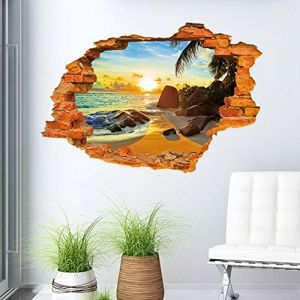 AUVS&reg; 3D Amovibles Briser Le Mur Autocollant Vinyle Stickers Muraux/Mur Peintures, Art Autocollants D&eacute;corateur 8001C Sunny Beach(60x90cm) (Test-Rite Group, neuf)