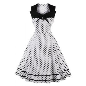 AXOE Femme Robe Vintage Ann&eacute;es 50 Pin up Rockabilly Coton Guinguette Soir&eacute;e Mariage Blanche &agrave; Pois Noir, Taille 50, 4XL (AXOE-FR, neuf)