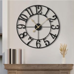 Maxstar Grande Horloge Murale,silencieuse sans tic-tac,Chiffres Arabes,Horloge Murale à Quartz,Fonctionnement à Pile,Facile à Lire,pour la Maison, la Cuisine, la Chambre à Coucher 47 cm (Jia Mi Home INC. FR, neuf)