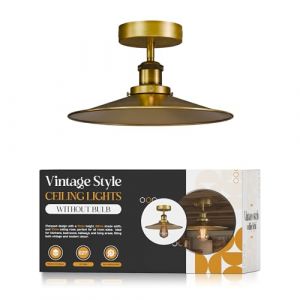 LEDsone Plafonnier industriel vintage semi-encastré, abat-jour en laiton jaune, décoration d'intérieur pour salon, base E27, laiton jaune (LEDSONE, neuf)