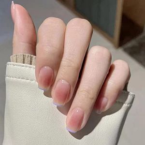 AKOFIC 24 Pièces Faux Ongles Français Court, Ballerine Faux Ongles avec Colle à Ongles, Press On Nails Faux Ongles à Coller Nail Art pour Femme et Fille (Dégradé Nude Violet) (Akofic, neuf)