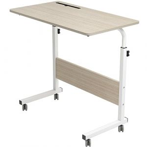 sogesfurniture Table Roulante de Lit Canapé pour Ordinateur Portable Hauteur Réglable, 80x40cm Table d'appoint Bout de canapé Mobile avec roulettes et Rainure de Tablette, Érable Blanc 05#3-80MP-BH (SogesGame EU, neuf)