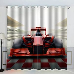 AKATIE Voiture De Formule 1 Rideau Occultant Lot de 2 Chambre Enfant Fille Garcon 3D Impression Sport Extrême Motif Rideaux Acoustiques Opaque Petites Fenêtres Décoration (140x160 cm) (Xiangchengshiyansuoshangmaoyouxiangongsi, neuf)