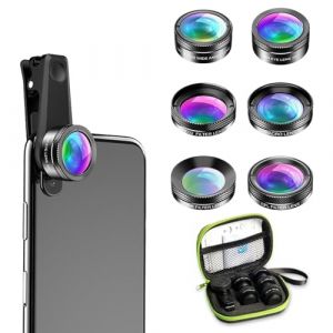 Textiluxe 6 en 1 Objectif Macro Smartphon, Mobile Phone Camera Lenses, Fisheye 205° + Grand Angle 140° + Objectif Macro (25x), ND Filtre CPL/Star compatibilité Universelle Smartphone (Textiluxe, neuf)