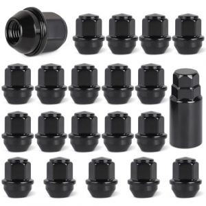 EFUTURETIME 20 x Ecrou Roue M12x1.5 Noir, Écrou de Roue Anti Rouille Conique 60° Goujon de Roue Hex 19mm Compatible avec d'Origine Ford (efuturetime, neuf)
