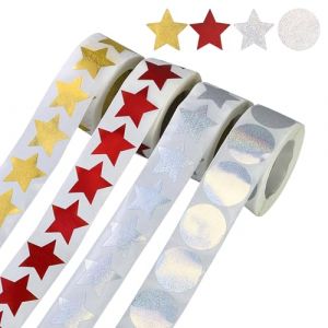 JRSHIRLEYLTD 4 Pièce Rouleaux d'autocollants étoiles pailletées,Pastilles Étoiles Autocollantes,d'Étoile d'Or Rouge Argenté de Récompense,Autocollants pour cartes de vœux, cadeaux (JRSHIRLEY LTD, neuf)
