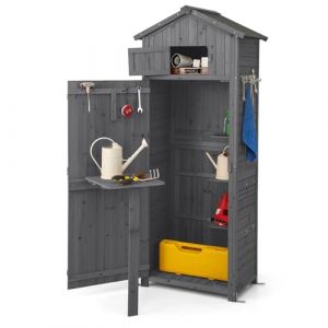 GOPLUS Abri de Jardin en Bois de Sapin avec Toit en Asphalte, 75 x 50 x 180,5 CM, Cabane de Jardin Exterieur avec Porte Verrouillable, Table Pliable, Crochet, 3 Étagères Amovibles, pour Terrasse, Gris (Augenstern24, neuf)