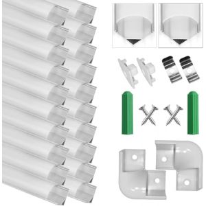 Profilé Aluminium LED, 20 x 1Mètre V Shape Profilés en Aluminium, Canaux et Diffuseurs LED avec Couvercle PC - Accessoires Complets, Compact Finition Professionnelle pour Ruban LED (Argent-V) (SenXingYan-FR, neuf)