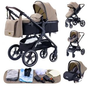 YAZOCO Poussette 3 en1 Compacte Poussette CombinéEs Anstout Terrain Luxe Haut Paysage Quadruple Pliable Canne Bébé Poussettes Confort Convient aux Nouveau Nés (YAZOCO BRAND STORE, neuf)