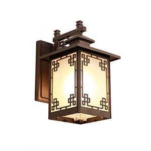 DLGGO Chinois R&eacute;tro Ext&eacute;rieure Applique Murale &Eacute;tanche En Aluminium En Verre Givr&eacute; Applique Murale Style Japonais Simple Carr&eacute; Antique Villa Porte Porte Jardin Terrasse LED Lumi&egrave;res E27 D&eacute;coration Lan (Guangzhoukunyishangmaoyouxiangongsi, neuf)