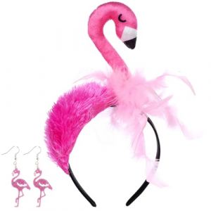 Diad&egrave;me Flamant Rose avec Boucles d'Oreilles, Deguisement Flamant, Serre-t&ecirc;te Flamant, Set Flamant Rose Tendance, Accessoires de D&eacute;guisement Flamingo pour F&ecirc;te Carnaval, Halloween, Hawaii Party (shuokang, neuf)