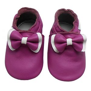 Bemesu Chausson Bebe Chaussons Cuir Souple B&eacute;b&eacute; Gar&ccedil;on Fille Premiers Pas Chaussons Enfant (N&oelig;ud Violet, XL, 18-24 M, EU 23/24) (Bemesu, neuf)