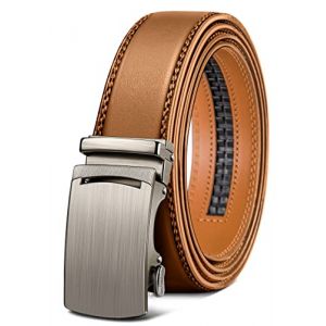 KEMISANT Ceinture Homme, Ceinture Costume Cuir Grande Taille Automatique Boucle &agrave; Cliquet Large 35mm,Ajustable et D&eacute;coup&eacute;e(Marron orang&eacute;-140cm/42-48" taille r&eacute;glable) (Ames electronics co. LTD FR, neuf)