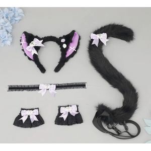 Serre-tête oreilles de chat queue de chat ornement mignon oreilles de chat ornement queue d'animal ensemble d'accessoires (YIli001, neuf)