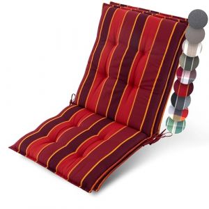 Beautissu 2X Premium Coussin Chaise Jardin Dossier Bas 100x50 cm Sun-NL – 8 cm Épaisseur Tissu Robuste Antidérapant & Résistance aux UV – Coussin Fauteuil avec Sangles Fixation Rouge Rayé (Brandvin, neuf)
