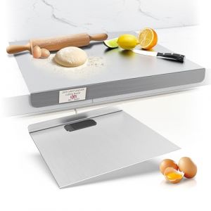 Plaque Inox Cuisine en acier Inoxydable, Planche a Decouper Inox, Protege Plan de Travail Cuisine avec bord d'arrêt, Planche à Pétrir Inox pour Pain et Pizza(Hauteur 2cm) (60x40cm) (Goeasywell, neuf)