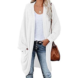 ORANDESIGNE Gilet Long Femme Hiver Cardigan Grande Taille Manches Longues Chic Tricot Grosse Maille &Eacute;l&eacute;gant Manteau Outwear A Blanche S (ORANNER EU, neuf)