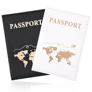 2 pi&egrave;ces porte-passeport, couverture de passeport en cuir PU porte-passeport portefeuille de voyage pour passeport, carte, cartes d'embarquement, carte de cr&eacute;dit, cartes de visite, (blanc, noir) (GIKPAX FR, neuf)